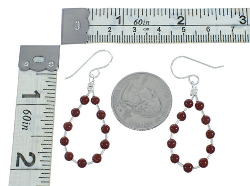 Native American Red Jasper Sterling Silver Dangle Hook Bead Earrings X11099
